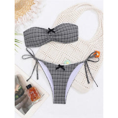 Plaid Bandeau Bikini Strappy Two-pieces Bikini Set