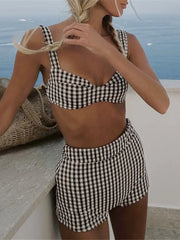 Plaid V Neck Bikini Two-pieces Bikini Set