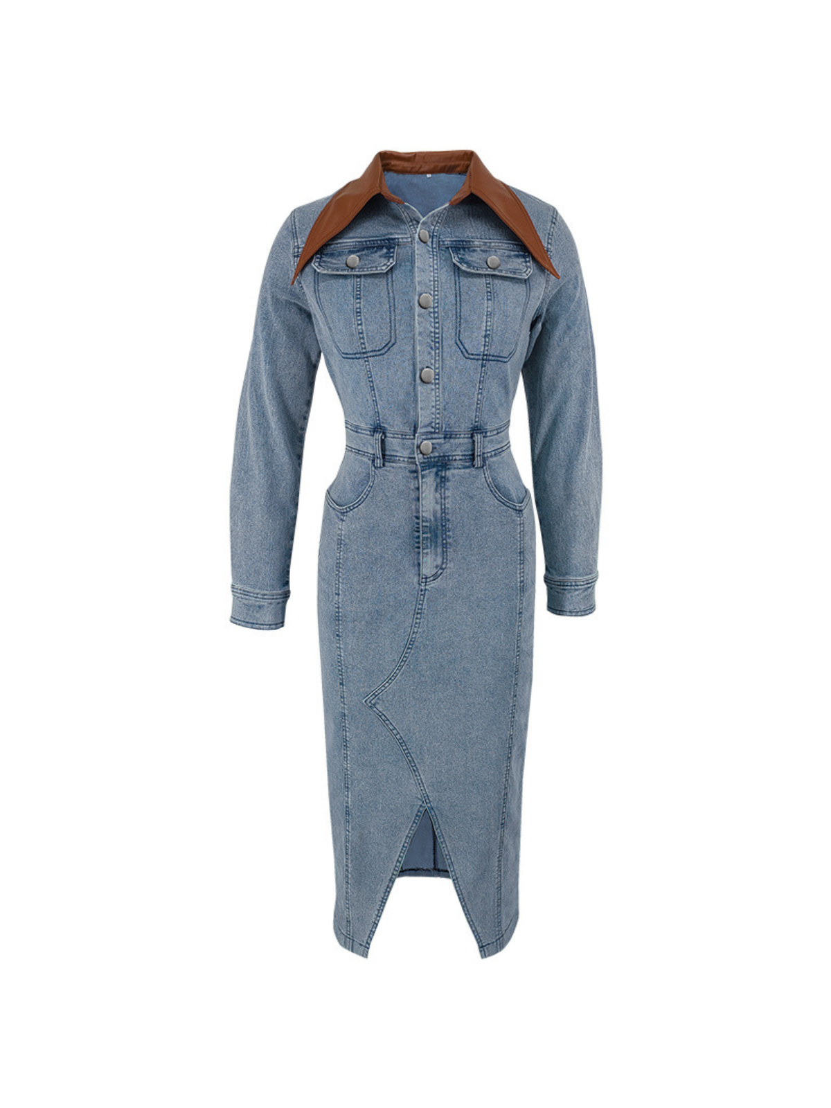 Robe midi fendue à col rabattu 