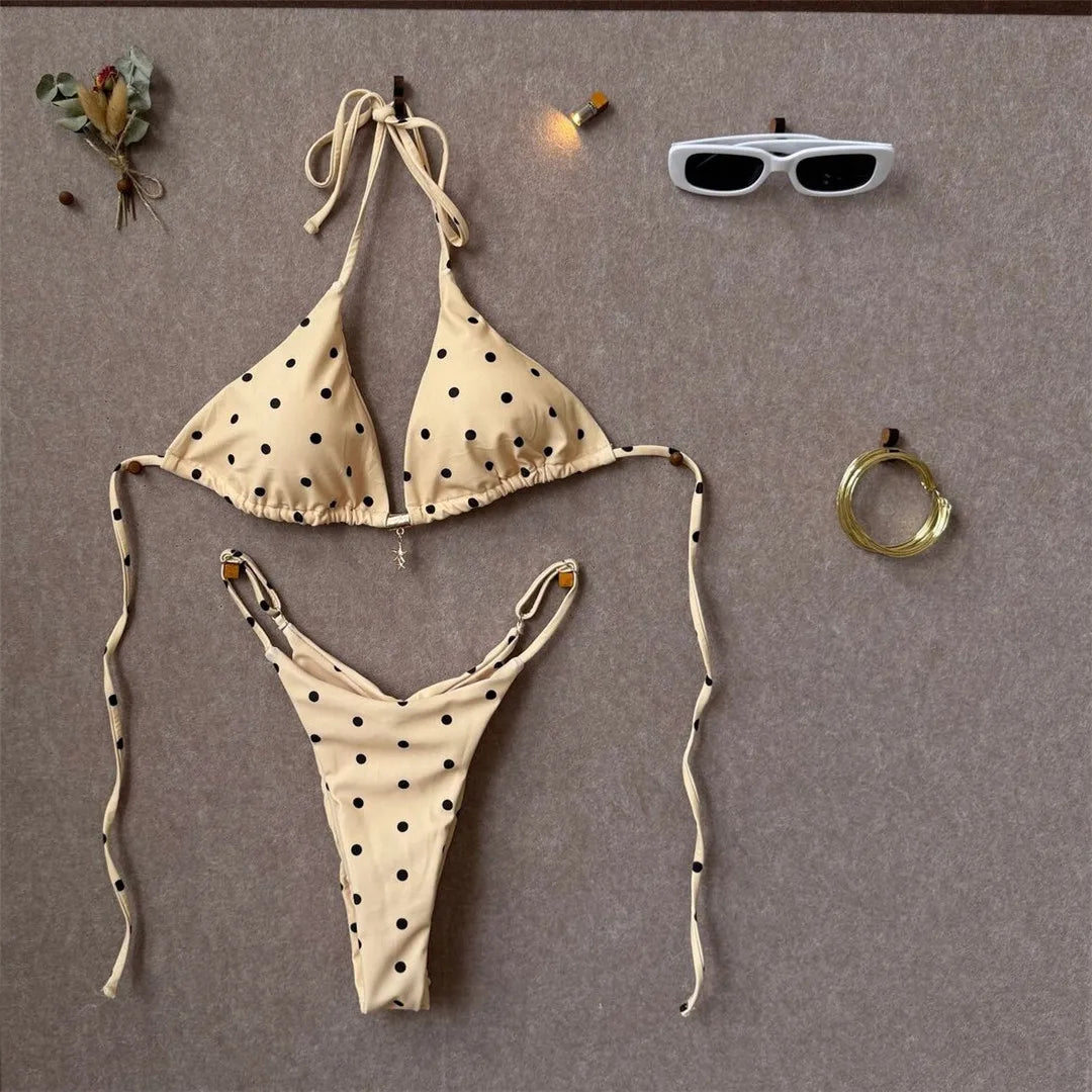 Polka Dot Halter Bikini Scrunch Butt Two-pieces Bikini Set