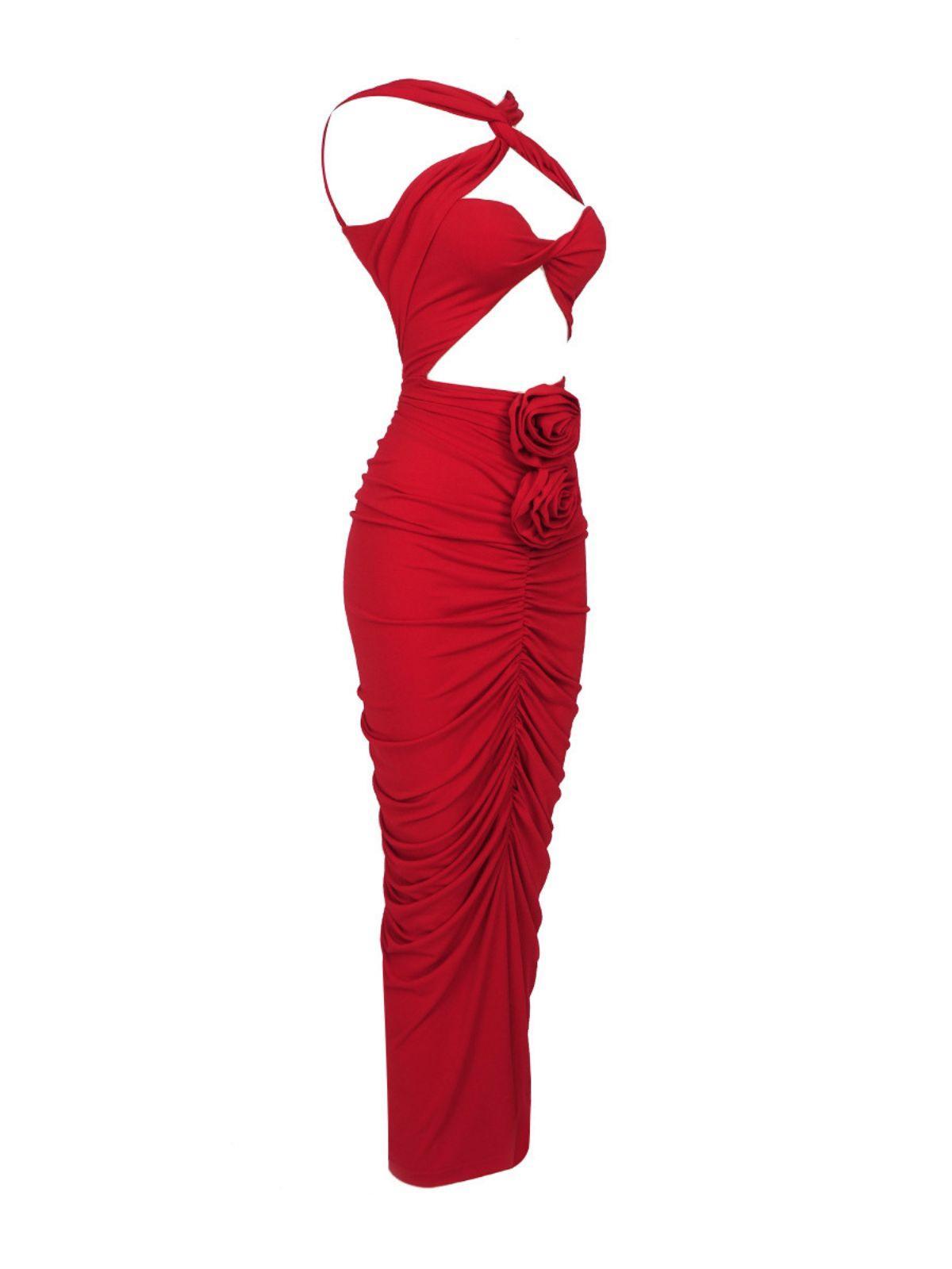 Rose Bodycon Maxi Dress In Red