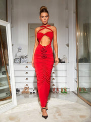 Rose Bodycon Maxi Dress In Red