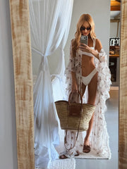 Print Swimsuit with Cover Up Bikini Ruffle Coverup Swimsuit Separates Swimwear Swimsuit Bathing Suit