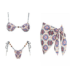 Print Swimsuit with Pants Bikini Swimsuit Separates Swimwear Two Piece Side Straps Swimsuit Bathing Suit