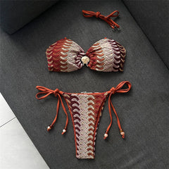 Printed Halter Bandeau Bikini Two-pieces Bikini Set