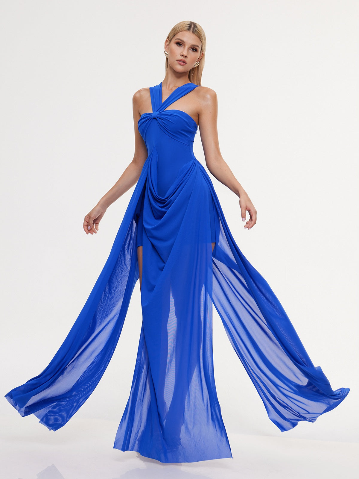 Robe longue fendue à col licou 