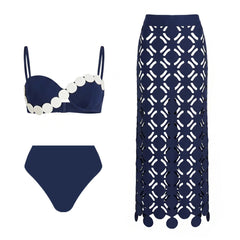 Bandeau Bikini Set Hollow Out Bikini Swimsuit Separates Swimwear 3 Piece Swimsuitwear Bathing Suit