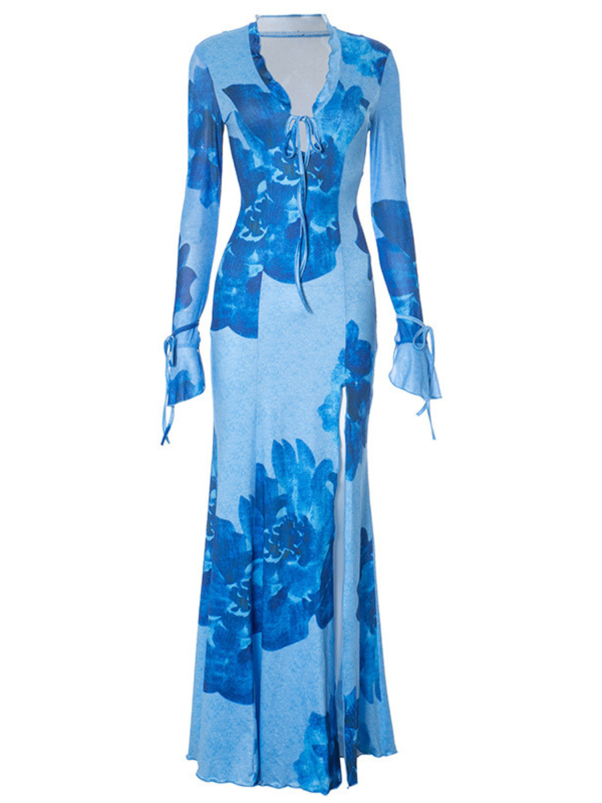 Robe longue fleurie fendue à col en V 