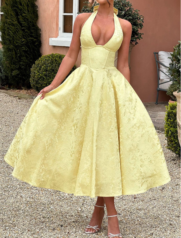 Robe jacquard jaune citron