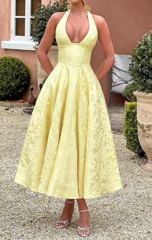 Robe jacquard jaune citron