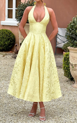 Robe jacquard jaune citron