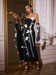 Strapless Flower Midi Dress With Gloves