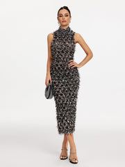 Robe midi à col montant 