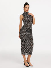 Robe midi à col montant 