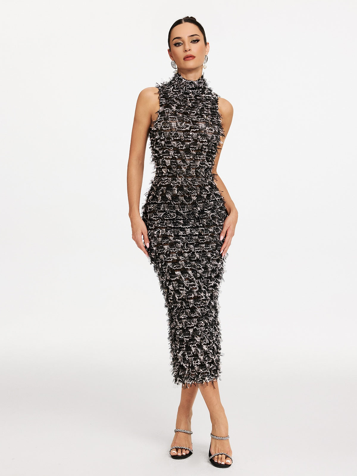 Robe midi à col montant 