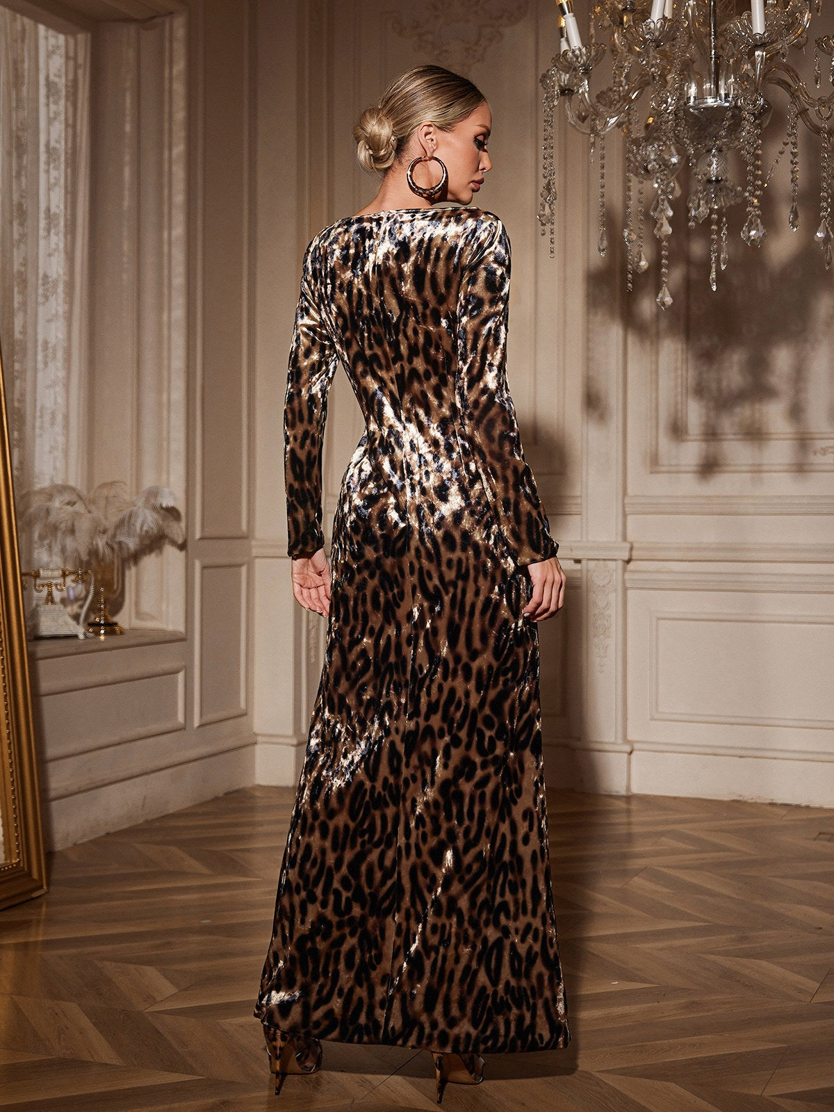 Long Sleeve Leopard Maxi Dress