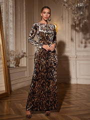 Long Sleeve Leopard Maxi Dress