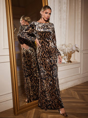 Long Sleeve Leopard Maxi Dress