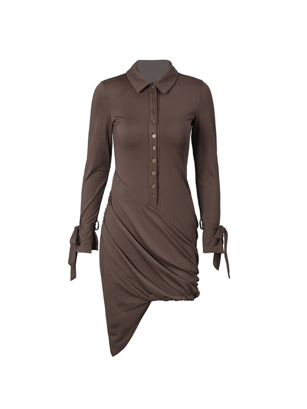 Robe courte froncée à col rabattu 