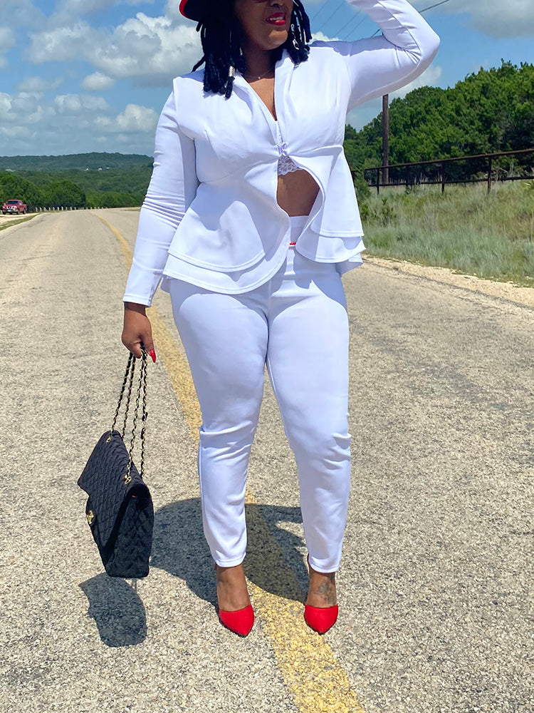 V-Neck Blazer Suit Pants Set