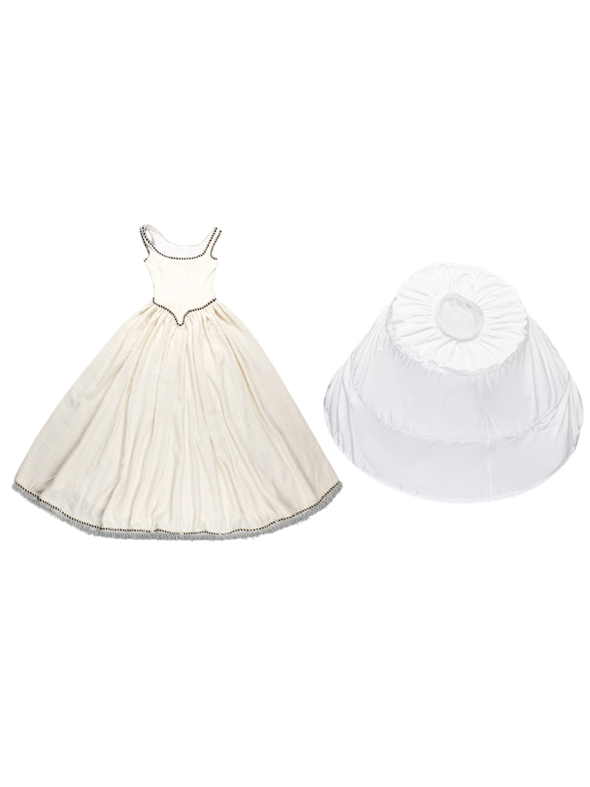 Robe longue bouffante à franges spaghetti et crinoline 