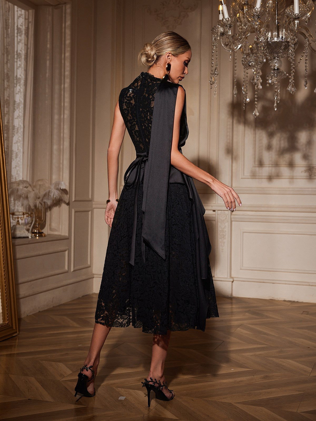 Robe midi drapée en dentelle 