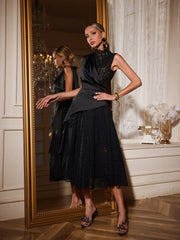 Robe midi drapée en dentelle 