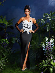 Strapless Flower Bandage Maxi Dress With Gloves