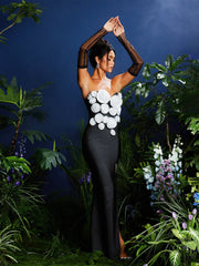 Strapless Flower Bandage Maxi Dress With Gloves