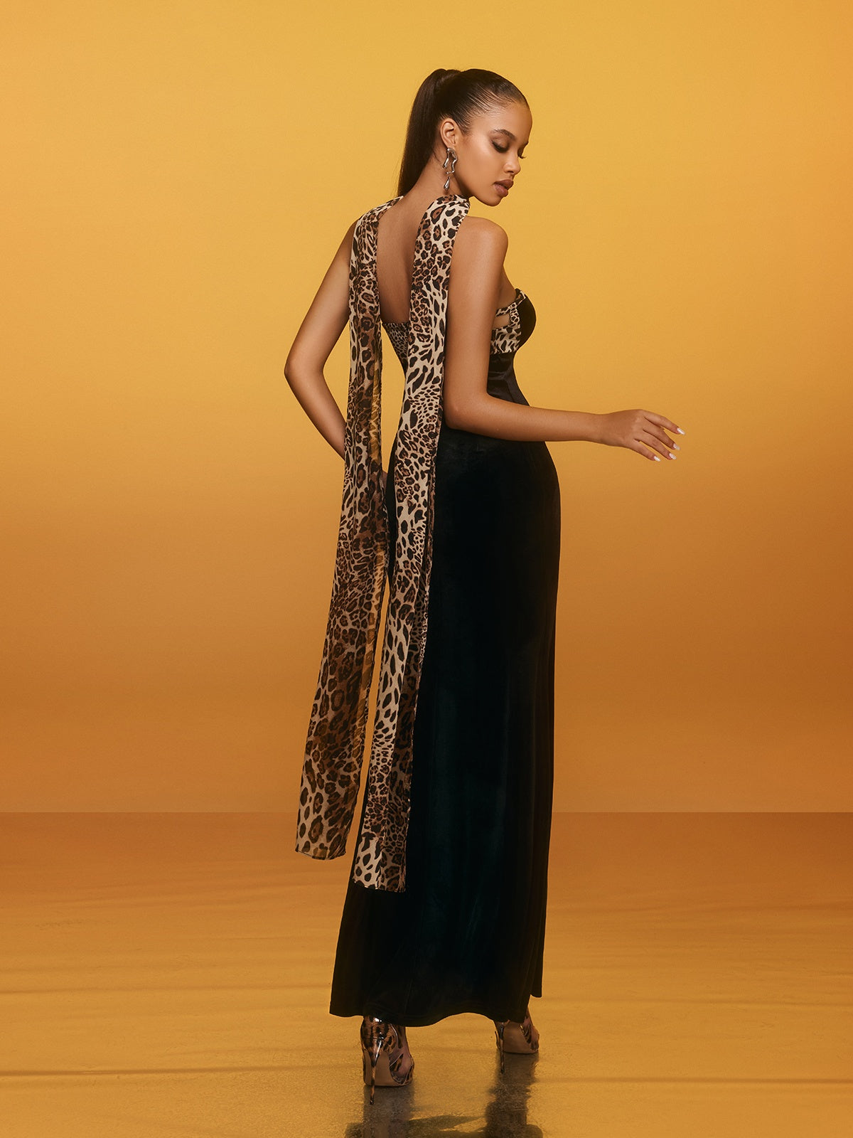 Strapless Leopard Velvet Maxi Dress