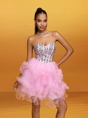 Robe bustier mini en cristal rose 