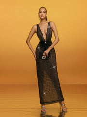 Robe longue à sequins et nœud papillon à col en V 