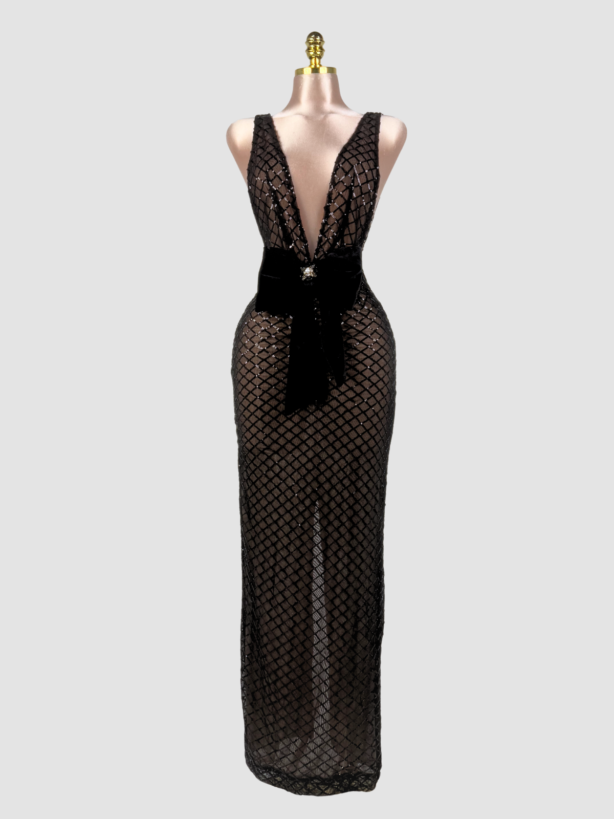 Robe longue à sequins et nœud papillon à col en V 
