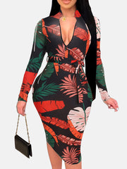 Zipper Print Pencil Midi Dresses