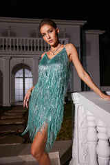 Robe mini à franges spaghetti et sequins 