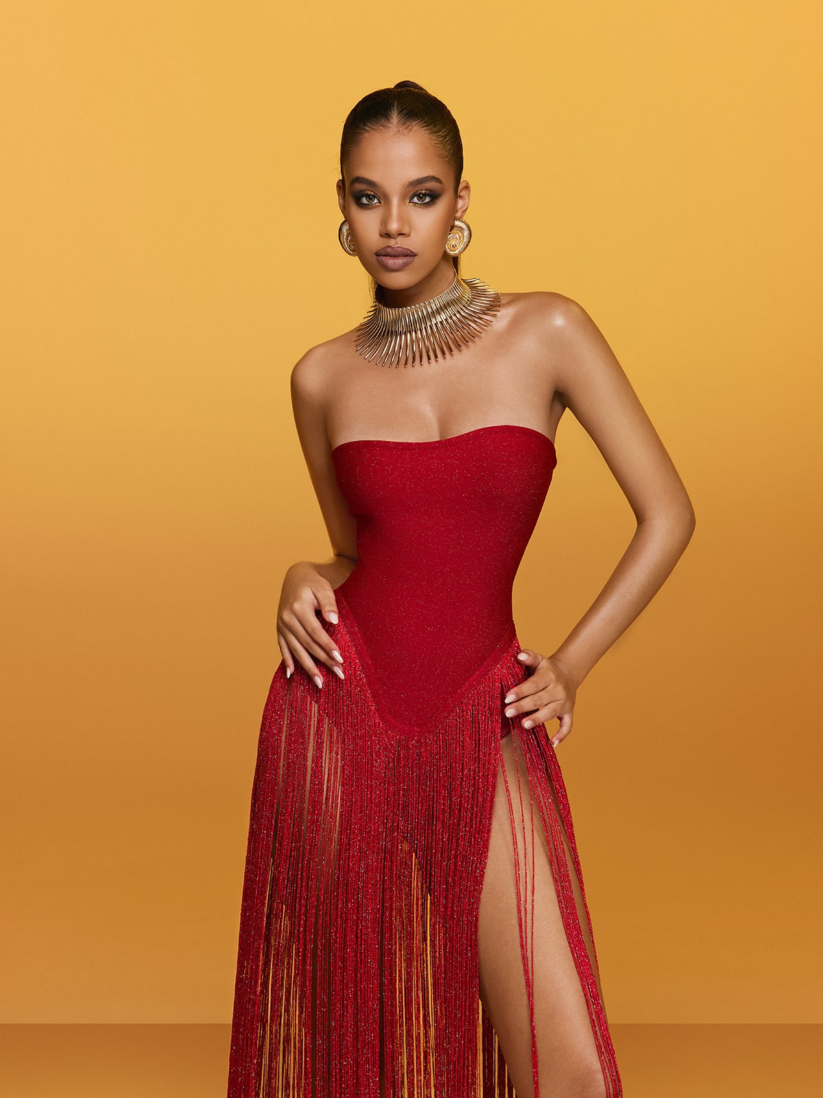 Strapless Fringe Bandage Maxi Dress