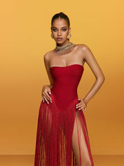 Strapless Fringe Bandage Maxi Dress