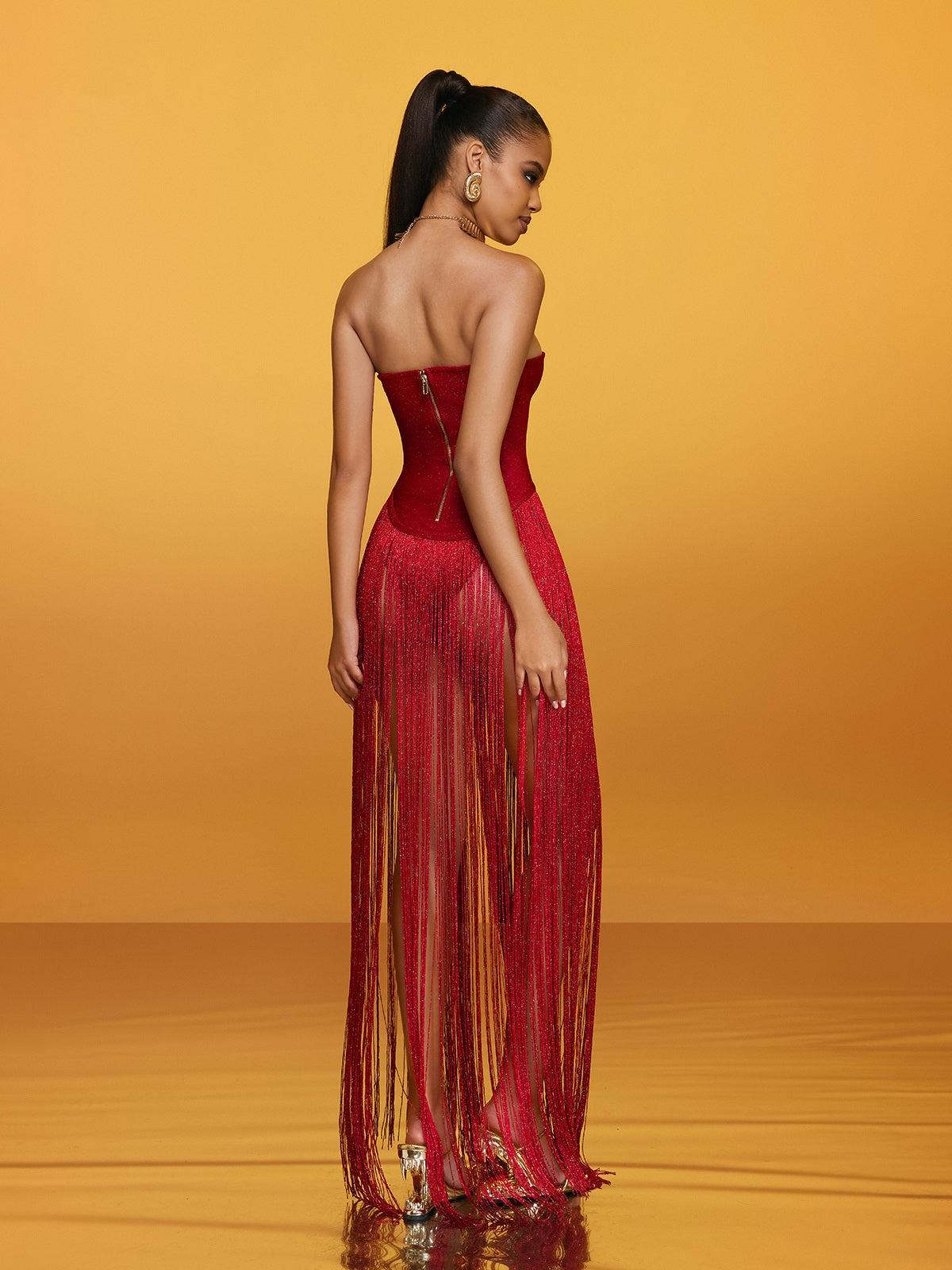 Strapless Fringe Bandage Maxi Dress