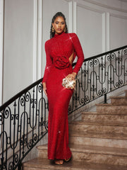 Long Sleeve Glitter Flower Cutout Dress