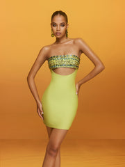 Strapless Crystal Cutout Bandage Mini Dress