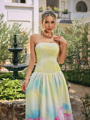 Strapless Floral Pleated Maxi Dress