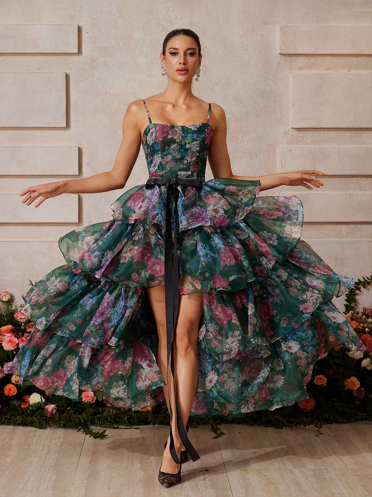 Ensemble jupe spaghetti imprimée à fleurs 