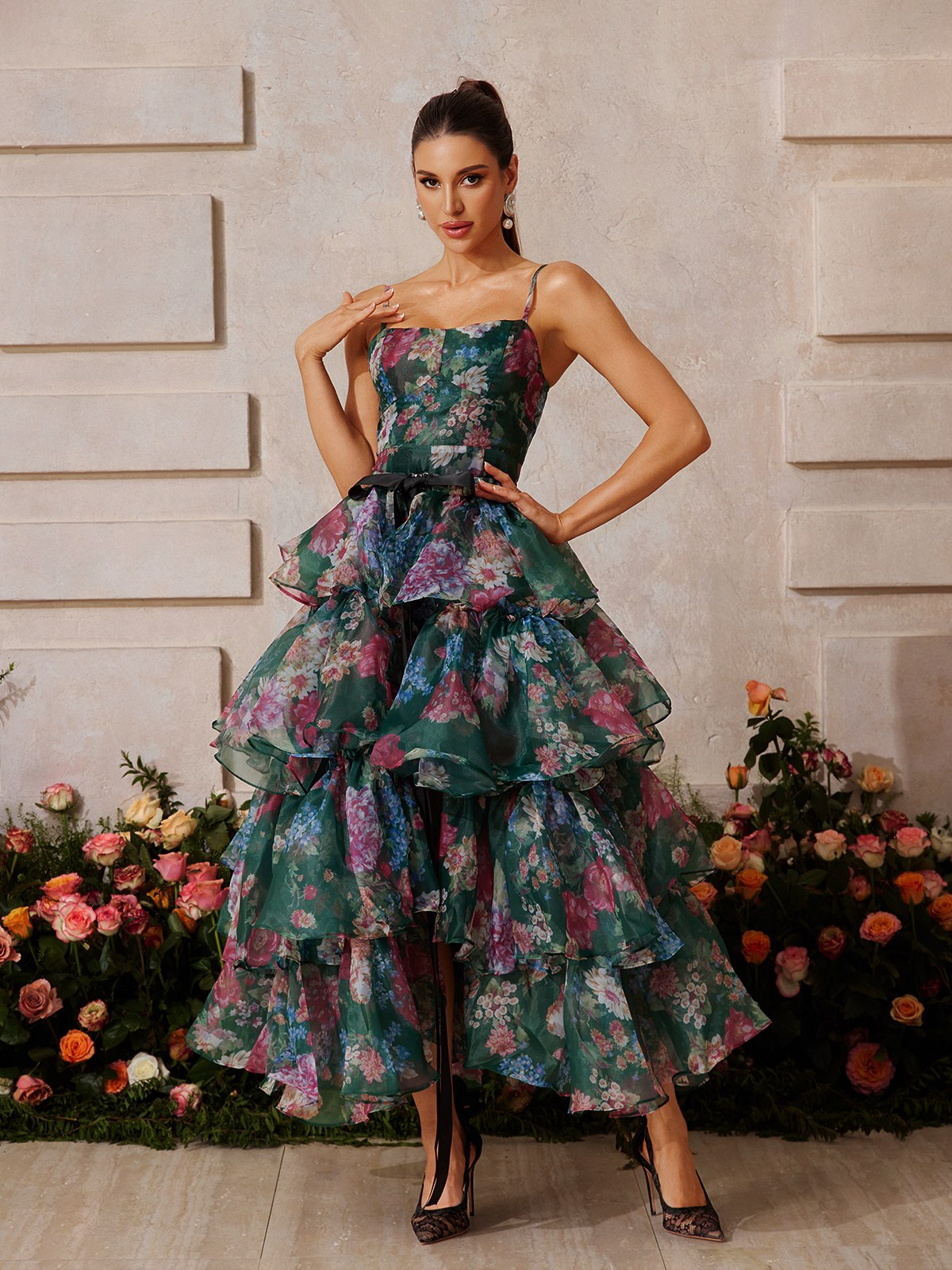 Ensemble jupe spaghetti imprimée à fleurs 