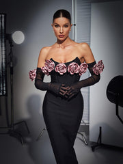 Strapless Flower Corset Bandage Dress With Gloves