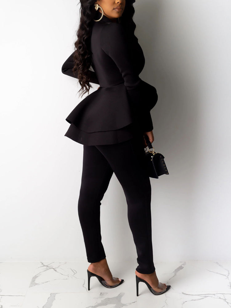 V-Neck Blazer Suit Pants Set
