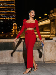 Ensemble jupe bandage à fleurs rouges 