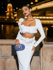 Flower Bandage Skirt Set In White