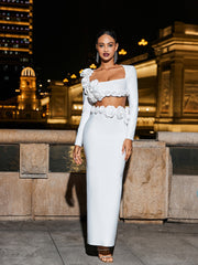 Flower Bandage Skirt Set In White