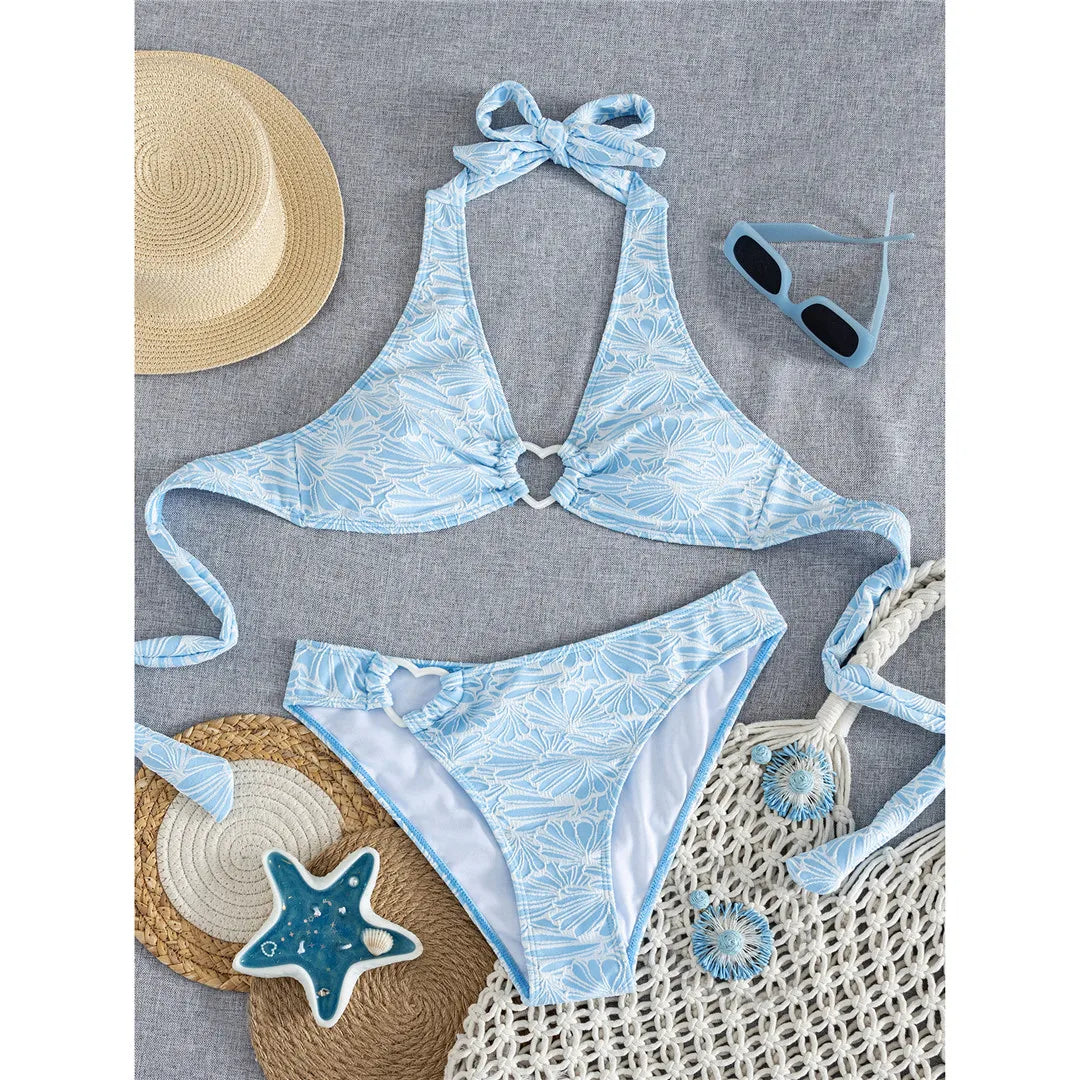 S - XL Printed Halter Bikini Two-pieces Bikini Set