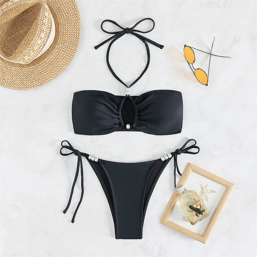 S - XL Cut Out Halter Bikini Two-pieces Bikini Set